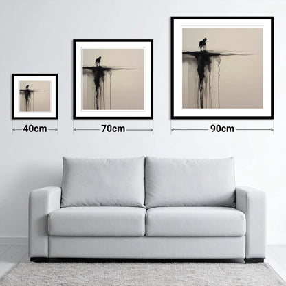 Edge of Silence - size guide showing 40cm, 70cm and 90cm art prints