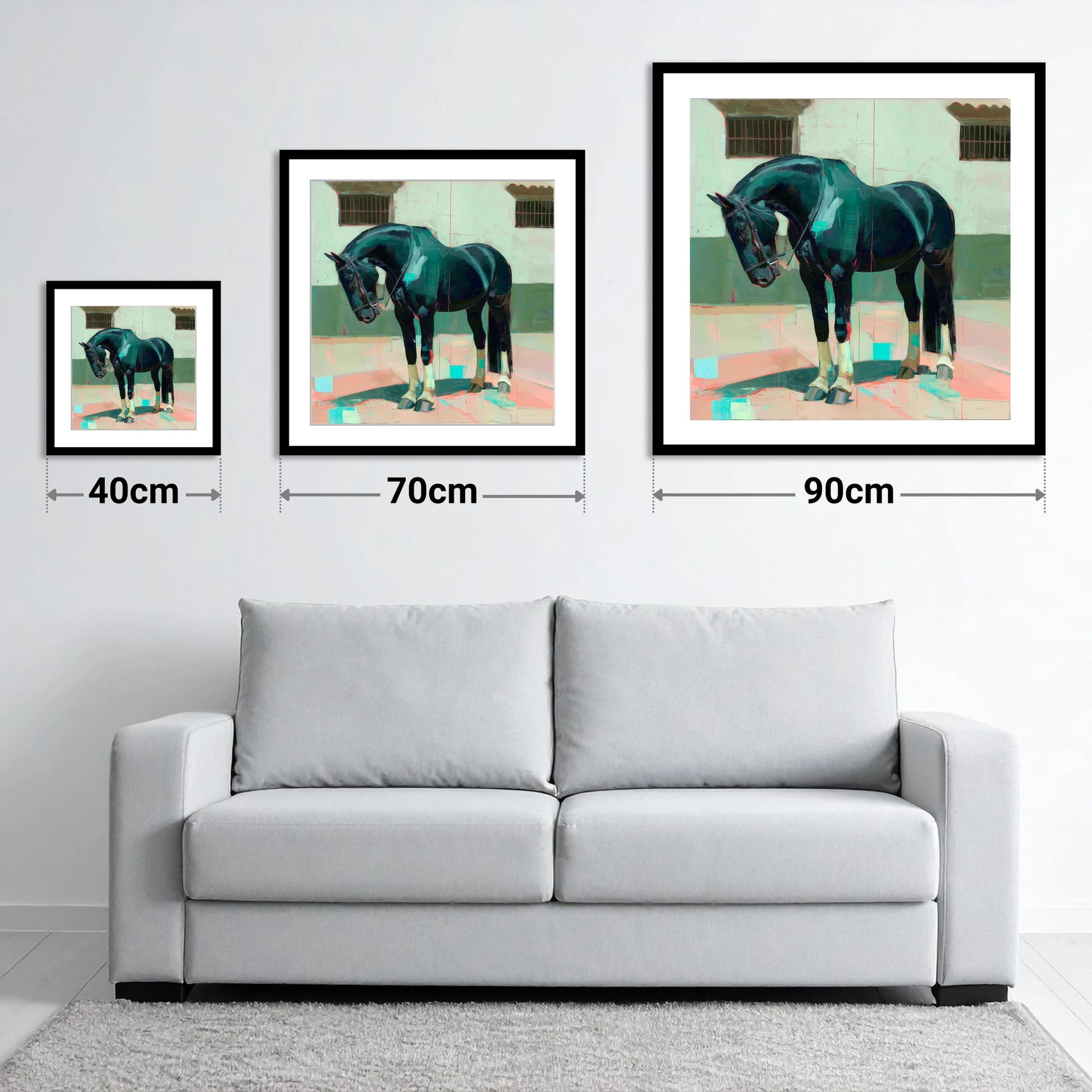 Midnight Silhouette Study - size guide showing 40cm, 70cm and 90cm art prints