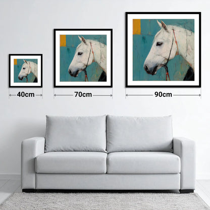 Alabaster Study in Teal - size guide showing 40cm, 70cm and 90cm art prints