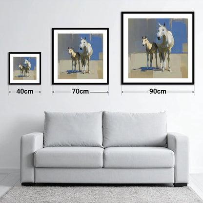 Sunlit Bonds - size guide showing 40cm, 70cm and 90cm art prints