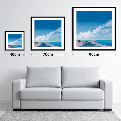 Endless Shoreline Hack - size guide showing 40cm, 70cm and 90cm art prints