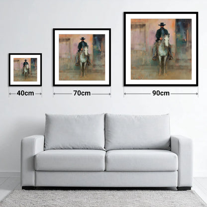 Sentinel of the West - size guide showing 40cm, 70cm and 90cm art prints