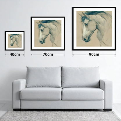 Quiet Grey Profile - size guide showing 40cm, 70cm and 90cm art prints