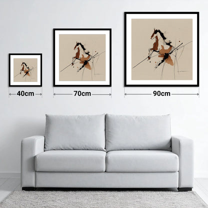 Abstract Rearing Stallion - size guide showing 40cm, 70cm and 90cm art prints