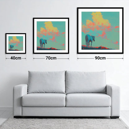 Cyan Horizon - size guide showing 40cm, 70cm and 90cm art prints