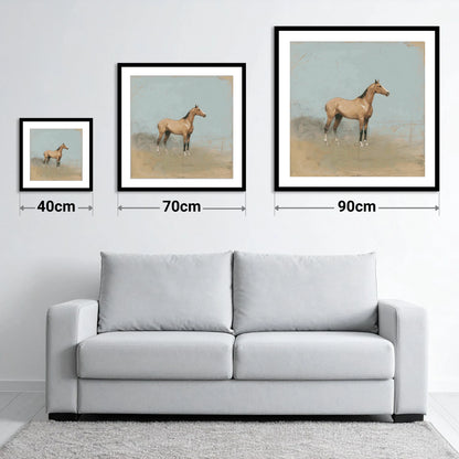 The Paddock Study - size guide showing 40cm, 70cm and 90cm art prints