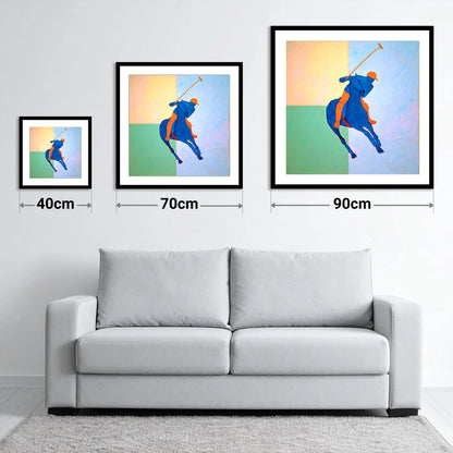 Cobalt Polo Swing - size guide showing 40cm, 70cm and 90cm art prints