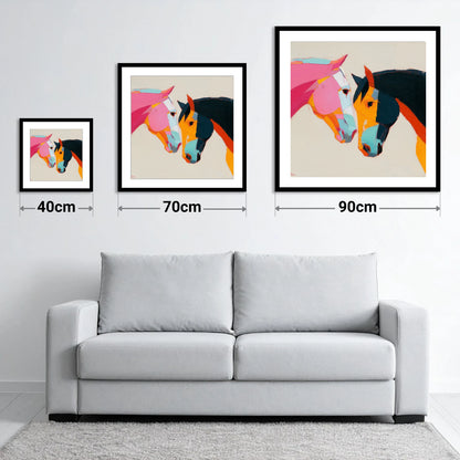 Vibrant Equine Bond - size guide showing 40cm, 70cm and 90cm art prints