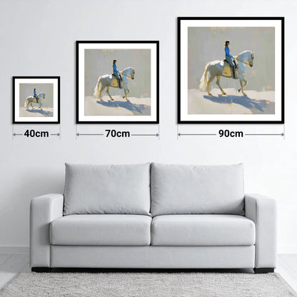 Collected in Blue - size guide showing 40cm, 70cm and 90cm art prints