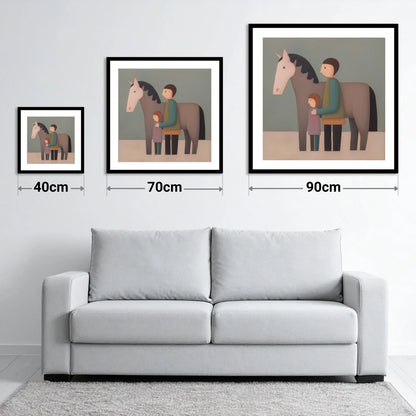 Standing Together - size guide showing 40cm, 70cm and 90cm art prints