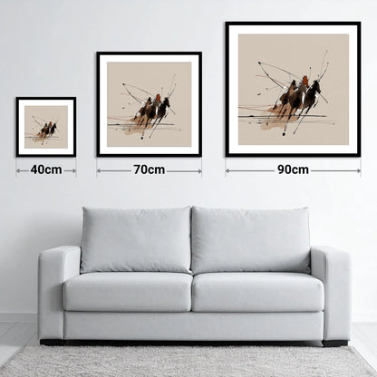 Abstract Polo Charge - size guide showing 40cm, 70cm and 90cm art prints