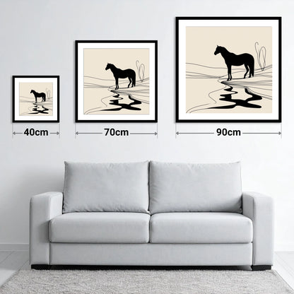 The Silent Oasis - size guide showing 40cm, 70cm and 90cm art prints