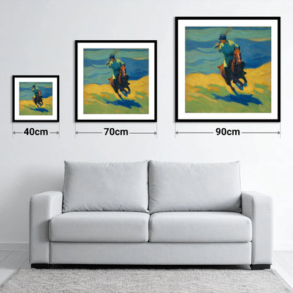 Vivid Polo Strike - size guide showing 40cm, 70cm and 90cm art prints