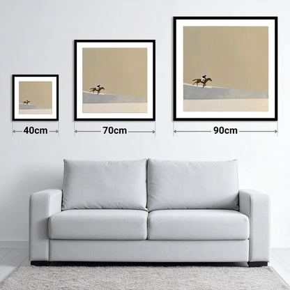 Morning On The Gallops - size guide showing 40cm, 70cm and 90cm art prints