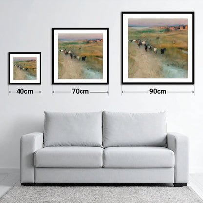 Roaming the Marshes - size guide showing 40cm, 70cm and 90cm art prints