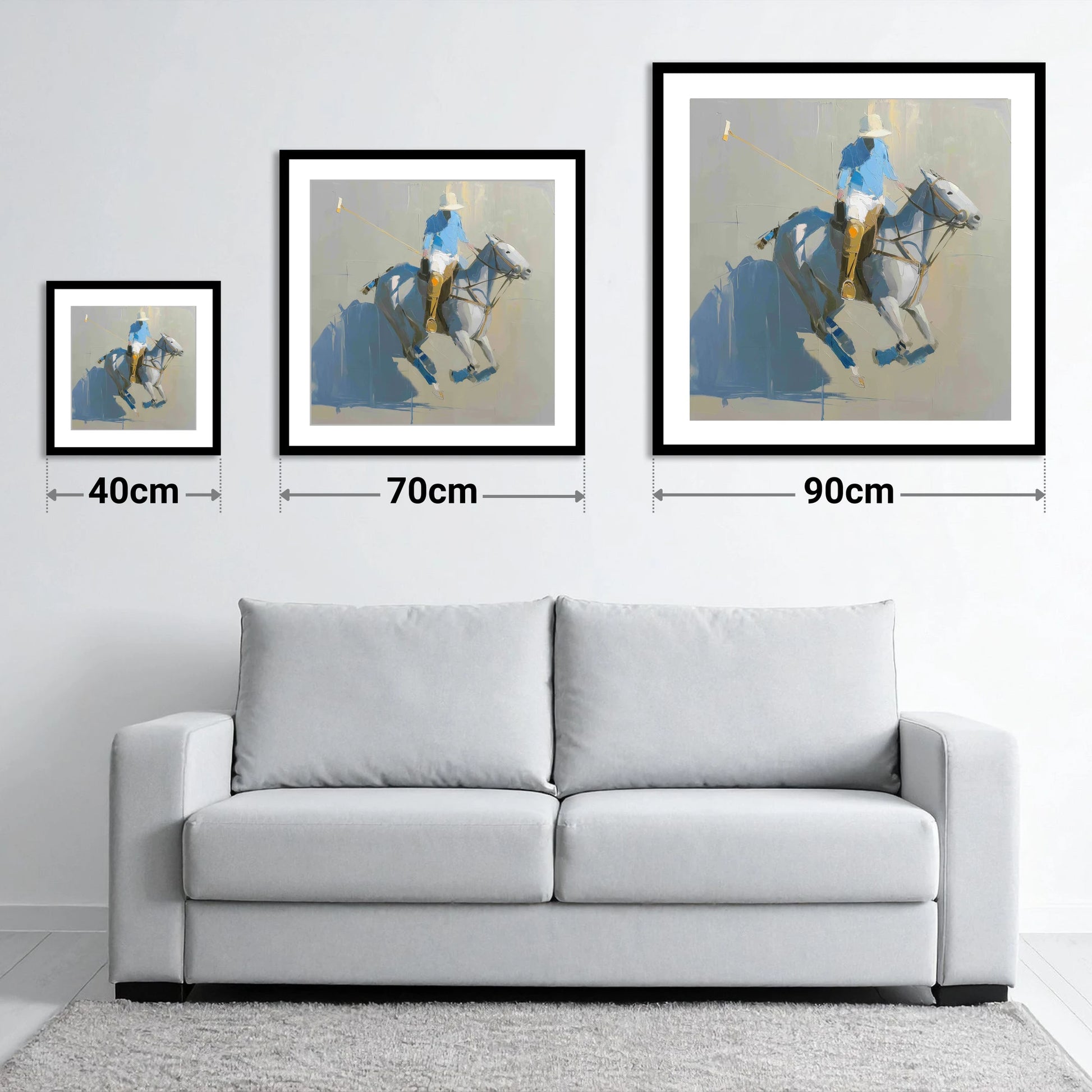 Slate Blue Chukka - size guide showing 40cm, 70cm and 90cm art prints