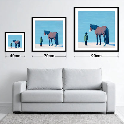 A Quiet Understanding - size guide showing 40cm, 70cm and 90cm art prints