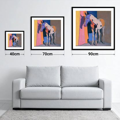 Appaloosa Horse With Violet Shadows - size guide showing 40cm, 70cm and 90cm art prints