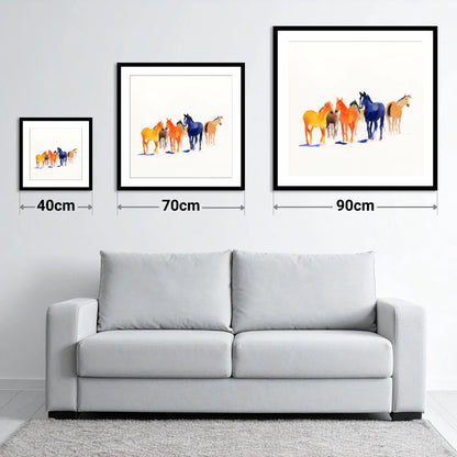 Vibrant Herd - size guide showing 40cm, 70cm and 90cm art prints