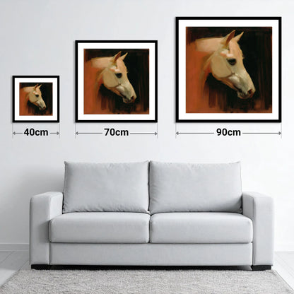 The Terracotta Portrait - size guide showing 40cm, 70cm and 90cm art prints