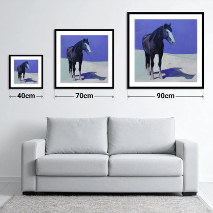 Indigo Solitude - size guide showing 40cm, 70cm and 90cm art prints
