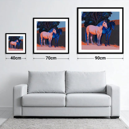 Contrasting Companions - size guide showing 40cm, 70cm and 90cm art prints
