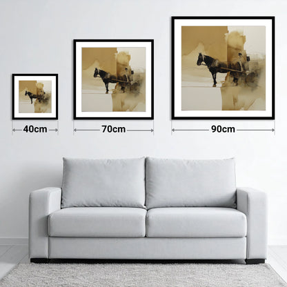 The Sepia Draught - size guide showing 40cm, 70cm and 90cm art prints