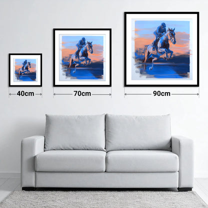 Cobalt Flight - size guide showing 40cm, 70cm and 90cm art prints