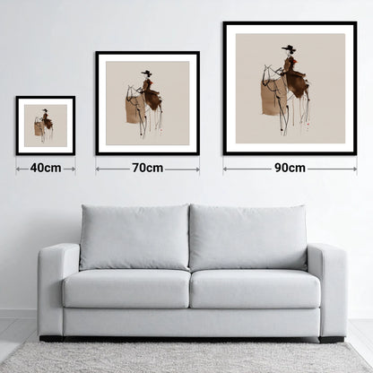 Timeless Western Rider - size guide showing 40cm, 70cm and 90cm art prints
