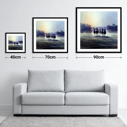 Thundering Polo Charge - size guide showing 40cm, 70cm and 90cm art prints