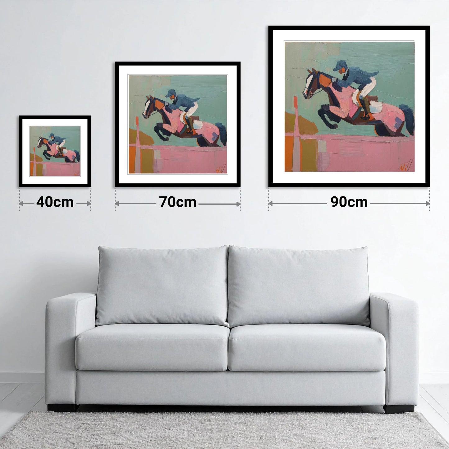 Apex of the Arc - size guide showing 40cm, 70cm and 90cm art prints