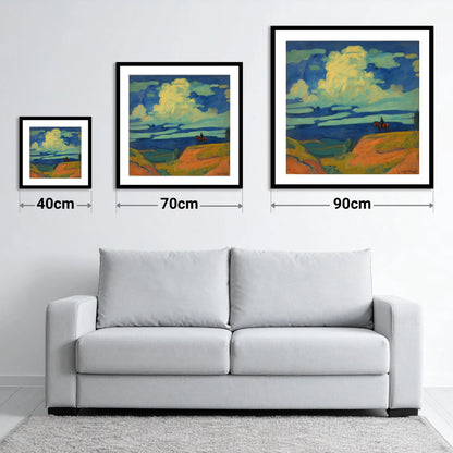 Beneath Billowing Skies - size guide showing 40cm, 70cm and 90cm art prints