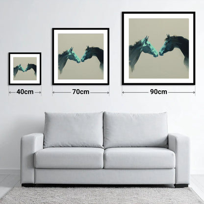 Quiet Connection - size guide showing 40cm, 70cm and 90cm art prints