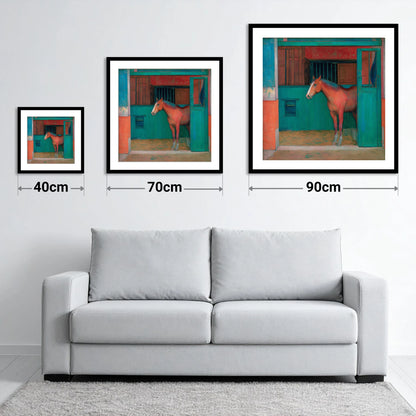 The Emerald Stable Door - size guide showing 40cm, 70cm and 90cm art prints