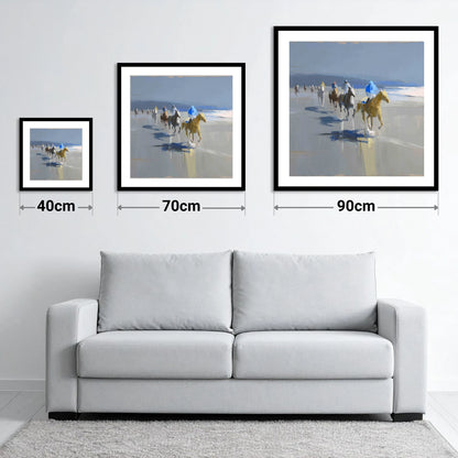 Coastal Morning String - size guide showing 40cm, 70cm and 90cm art prints