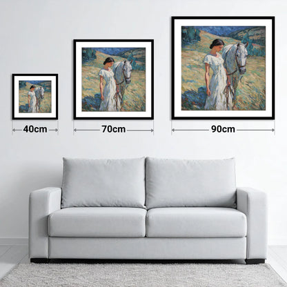 A Quiet Connection - size guide showing 40cm, 70cm and 90cm art prints