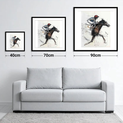 At Full Stretch - size guide showing 40cm, 70cm and 90cm art prints