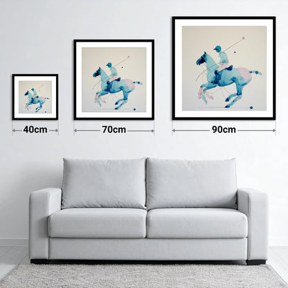 Azure Polo Gallop - size guide showing 40cm, 70cm and 90cm art prints