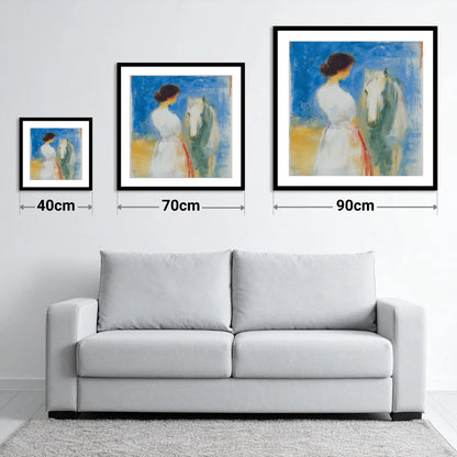 Whispers in Blue - size guide showing 40cm, 70cm and 90cm art prints
