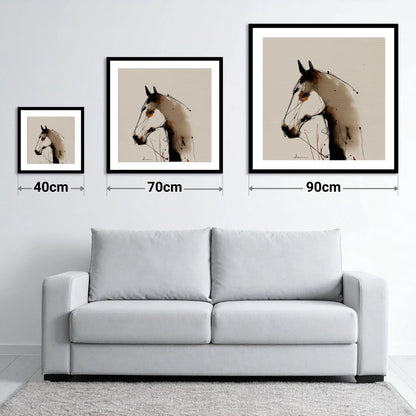 Sepia Ink Silhouette - size guide showing 40cm, 70cm and 90cm art prints