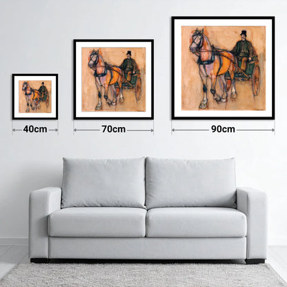 Gentleman of the Reins - size guide showing 40cm, 70cm and 90cm art prints