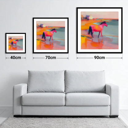 Vibrant Coastal Mirage - size guide showing 40cm, 70cm and 90cm art prints