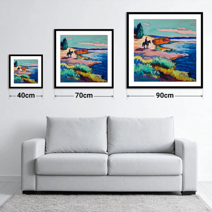 Vivid Coastal Hack - size guide showing 40cm, 70cm and 90cm art prints