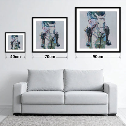Quiet Before the Chukka - size guide showing 40cm, 70cm and 90cm art prints