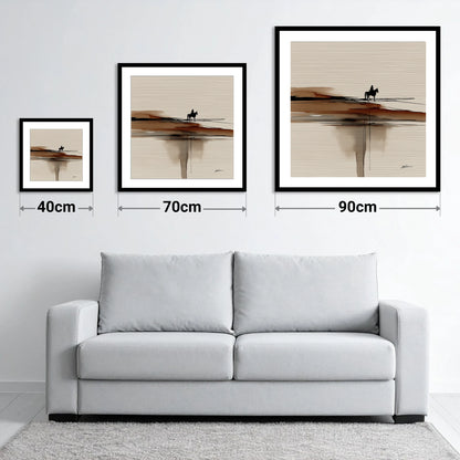 Horizon Rider - size guide showing 40cm, 70cm and 90cm art prints
