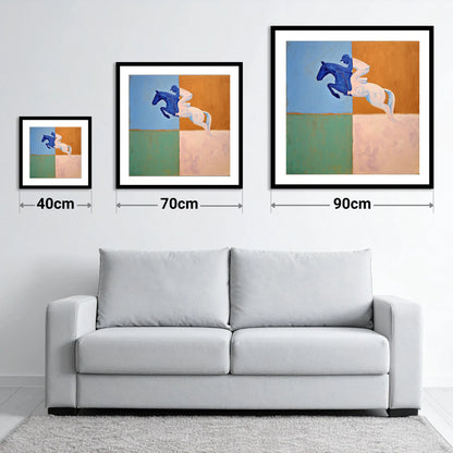 The Abstract Leap - size guide showing 40cm, 70cm and 90cm art prints