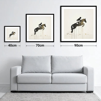 Suspended in Gold - size guide showing 40cm, 70cm and 90cm art prints