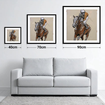 Pace and Power - size guide showing 40cm, 70cm and 90cm art prints