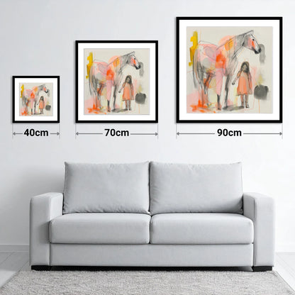 Vibrant First Bond - size guide showing 40cm, 70cm and 90cm art prints