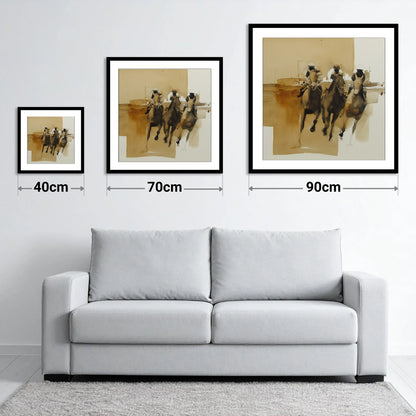 The Home Straight - size guide showing 40cm, 70cm and 90cm art prints